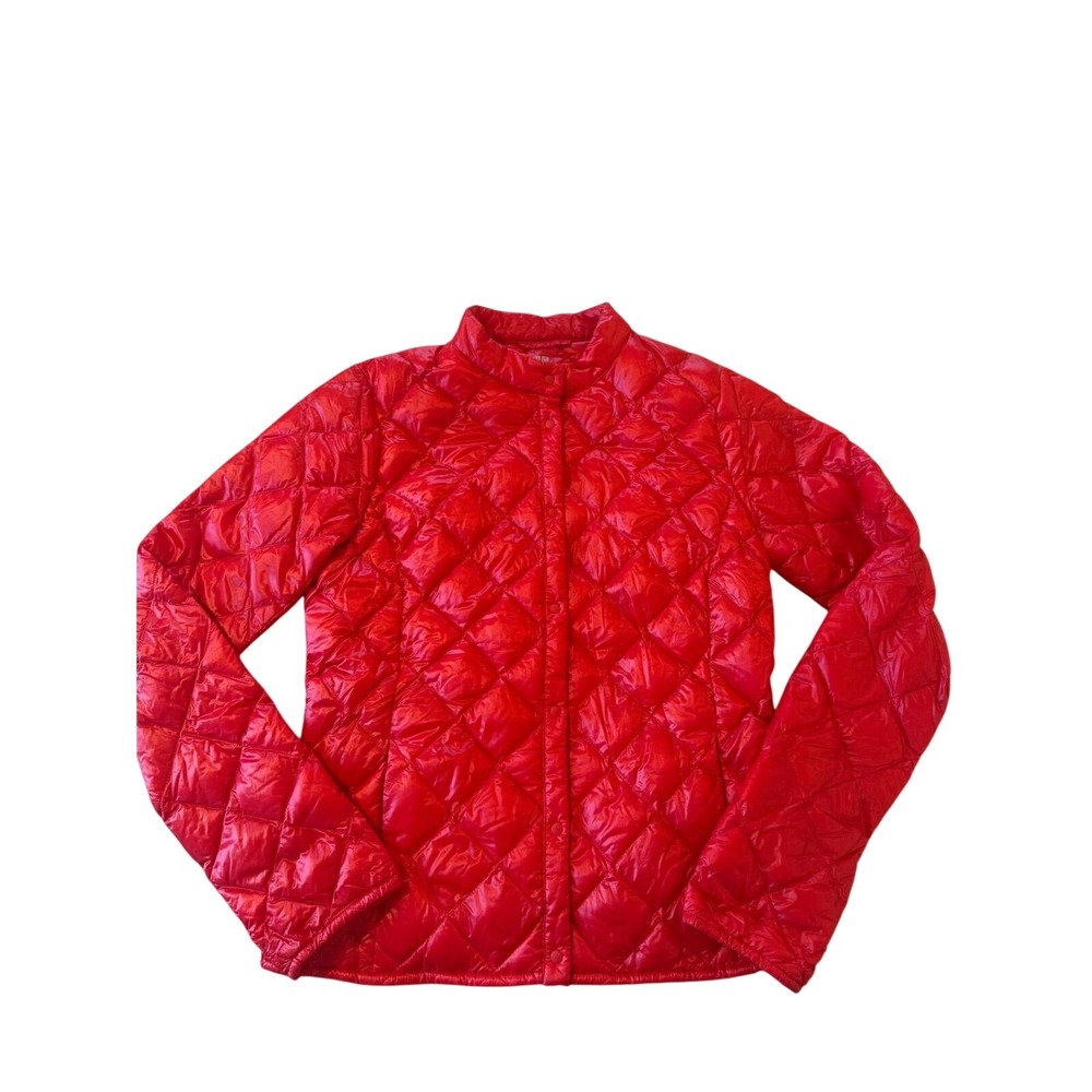 Uniqlo Ultra Light Down Jacket Red Diamond Quilted Puffer Snap Front Small